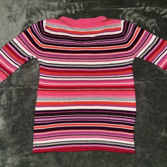 Old Navy Y2K Sweater Girl's XL Multicolor Pink Striped Knitted VNeck Long Sleeve - Picture 2 of 9